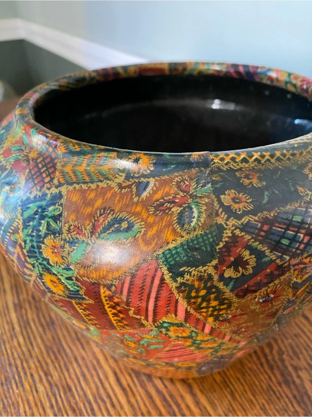 Vintage Multicolor Patchwork Floral Design Vase Colorful Boho Folk Art Vase - Picture 3 of 17